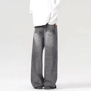 Factory Customization Men's Loose <b>Plain</b>-color Custom-logo Jeans, Retro Style, <b>Large</b> Size Denim Pants - Product Image 5