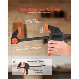 Set di 2 Morsetti a F Quick Grip per Falegnameria, Utilizzo con Una Mano, 12 e 6 Pollici, Capacità di Carico 154 Libbre, Struttura a L/C - Product Image 3