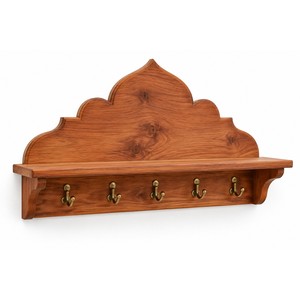 Étagère murale artisanale en bois de cèdre Marrakech avec crochets en laiton, vente en gros - Product Image 1