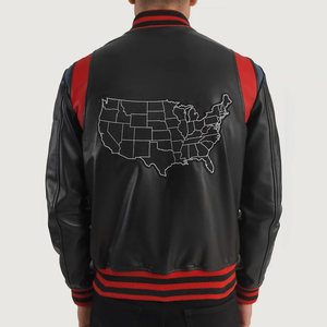เสื้อแจ็คเก็ตหนัง PU สีดำสำหรับผู้ชาย แบบ Varsity ปักตัวอักษร I และโลโก้ 1818  ติดกระดุมด้านหน้า ทรงปกติ สไตล์ลำลองสำหรับฤดูใบไม้ร่วง - Product Image 6