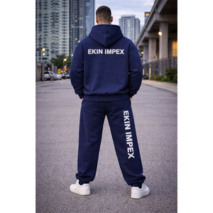 Luxury High Quality 450 Gsm Streetwear Zip up Oversized Wide Leg Double Layer Men Logo Custom Hoodie and <b>Sweatpants</b> <b>Set</b> - Product Image 4