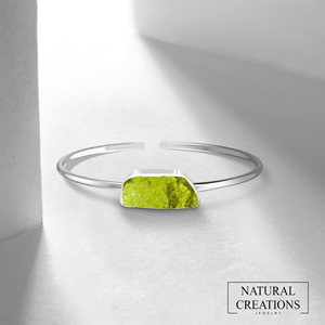 Minimalist 925 Sterling <b>Silver</b> <b>Cuff</b> <b>Bracelet</b> With Natural Peridot Stone Bezel Setting Unisex Everyday Wear - Product Image 4