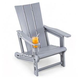 Sedia da esterno in HDPE resistente alle intemperie, capacità 330 libbre, portabicchieri ergonomico integrato, colore grigio - Product Image 4