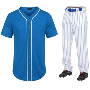 Uniforme de baseball personnalisé pour homme, maillot bleu, pantalon rayé blanc, tissu respirant, manches courtes, toutes saisons, vêtements de sport pour adultes - Product Image 1