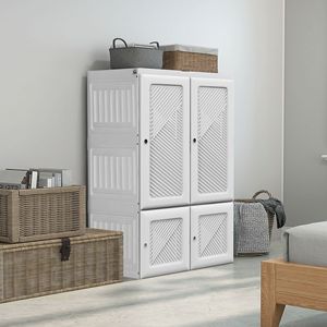 Armadio Portatile Pieghevole Bianco, Facile da Montare, Organizzatore per Vestiti con 6 Scomparti e Porte Magnetiche - Product Image 2