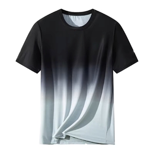 T-shirt dégradé à col rond pour homme, manches courtes, tricoté, respirant, décontracté, haut d'été pour homme, logo personnalisé - Product Image 6