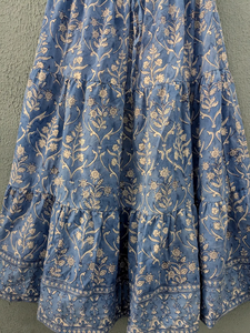 Ethnic Women's <b>Summer</b> Dress Hand Block Printed Cotton Long Maxi <b>Skirt</b> with Elastic Waist Breathable Sustainable Casual Style - Product Image 3