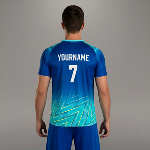 Camiseta de Fútbol Unisex Azul con Cuello en V, Manga Corta, Impresión por Transferencia de Calor, Diseño Geométrico, Transpirable, de Poliéster, 2026 - Product Image 2