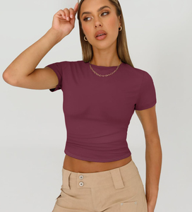 T-shirt en coton pour femmes, décontracté, doux, respirant, manches courtes, mode estivale, haut uni en coton, logo personnalisé - Product Image 4
