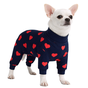 Pijama para perros con estampado de corazones, ropa de dormir suave y elástica para mascotas, ropa de dormir cómoda y transpirable para todas las estaciones, para perros pequeños y medianos, uso en interiores - Product Image 1