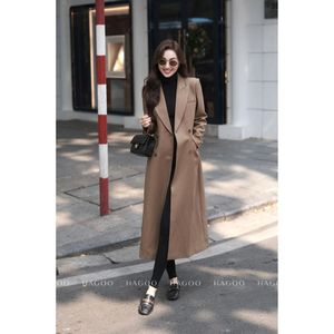 Abrigo largo tipo blazer para mujer, mezcla de lana, doble botonadura, cuello vuelto, manga larga, ropa de abrigo de invierno, bordado [B535] - Product Image 4