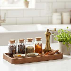 Plateau de service carré en bois d'acacia fait main, classique, pour table basse, décoration de cuisine, sans BPA, compatible lave-vaisselle, plateau de rangement, cadeau de pendaison de crémaillère - Product Image 3