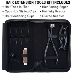 Kit complet d'outils pour extensions capillaires : Pince à bandes adhésives, Aiguille courbée pour perruques, Pinces de coiffure, Accessoires de séparation et de coiffage - Product Image 6
