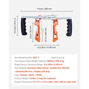 Set di 2 Morsetti per Trasporto Lastre in Pietra, Capacità di Carico 660 Libbre, Sollevatori per Pannelli in Granito, Attrezzi di Sollevamento con Costruzione in Gomma - Product Image 5