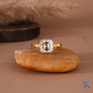 Vintage Ascher Lab Grown Diamond Engagement Ring 14K Solid Yellow Gold Double Claw Prong Art Deco Bridal Wedding Ring For Women - Product Image 1