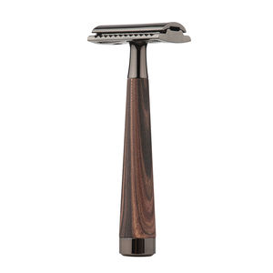 1 Rasoir de sécurité à double tranchant avec long manche en bois naturel, lame en alliage festonnée, outils de rasage - Product Image 1