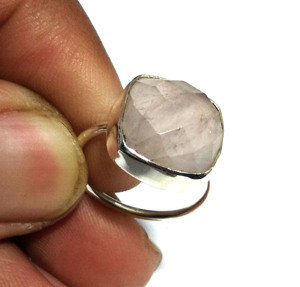 Bague de mariage vintage en argent sterling avec pierre précieuse en quartz rose naturel, sertie de griffes, en forme de poire, pour unisexe/femmes - Product Image 6