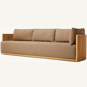 Sofá de madera de teca con espuma suave y esponjosa, adecuado para que los invitados se sienten, equipado con almohadas y para tres personas. - Product Image 3