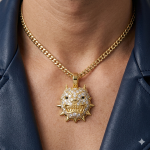 Collar de Plata 925 Bañado en Oro con Colgante de Cara de Pitbull con Púas, Estilo Hip Hop, con Diamantes Cultivados en Laboratorio, Personalizado, Moderno y de Alta Gama, para Fiesta - Product Image 2