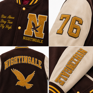 เสื้อแจ็คเก็ตเบสบอลผู้ชาย NIGHTINGALE SPORTS รุ่นวาร์ซิตี้ สำหรับฤดูหนาว  แบบลำลอง  ผ้าขนสัตว์ แขนปกติ  ปักลายเชนิลล์ - Product Image 5