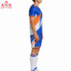 ชุดเสื้อฟุตบอลสีน้ำเงินส้มขาวแบบซับลิเมชั่น กางเกงขาสั้น ชุดยูนิฟอร์มฟุตบอลผู้ใหญ่ ผ้าโพลีเอสเตอร์ระบายอากาศได้ดี - Product Image 3