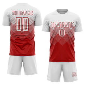 Maillot de football personnalisé rouge et blanc par sublimation – Prix de gros, logo personnalisé, pas cher, unisexe, vierge, en maille respirante, manches courtes - Product Image 1