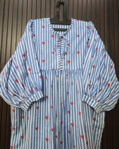 Vestido de mujer con estampado de corazones a rayas azules y blancas, estilo vintage, cintura imperio, manga larga, corte en A, con lazo, largo hasta la rodilla - Product Image 5