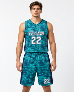 Ensemble de maillots de basket-ball pour hommes, camouflage 22, évacuation de l'humidité, respirant, grande taille, vêtements de sport sans manches, toutes saisons - Product Image 1