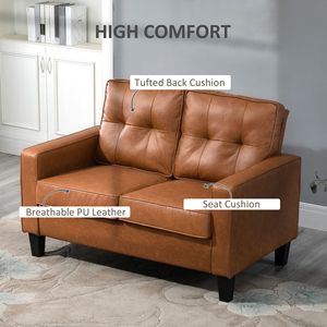 Divano Chesterfield a 2 Posti in Pelle PU Marrone con Braccioli a Gola per Soggiorno - Product Image 4