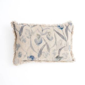 Cuscini Lombari e Cuscini per Seduta in Lino Stampato 40x60 cm Blu e Grigio con Frange - Product Image 4