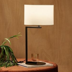 Modern Iron Frame <b>Table</b> Lamp Linen Shade AC Powered Switch Control Desktop <b>Light</b> for Hotel Bedroom - Product Image 1