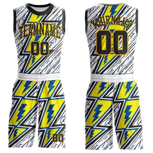 Conjunto de Uniforme de Baloncesto Sublimado Personalizado, Unisex para Adultos, Diseño de Rayos Negros, Nombre del Equipo, Número 00, Malla Transpirable, Corte Atlético - Product Image 3
