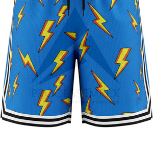 Short de basket-ball bleu pour hommes, imprimé éclairs, avec bandes latérales, taille à cordon de serrage, vêtements de sport décontractés - Product Image 4