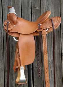 Western Leather Horse Saddle With Tooled Design And <b>Silver</b> Conchos Brown Durable English Australian Style Saddles Cheap Price - Product Image 2