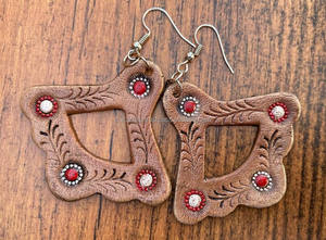 Nouvelle arrivée Style occidental usiné à la main sculpture en cuir boucles d'oreilles femmes mignon à la mode larme boucle d'oreille en cuir usiné bijoux occidentaux - Product Image 2