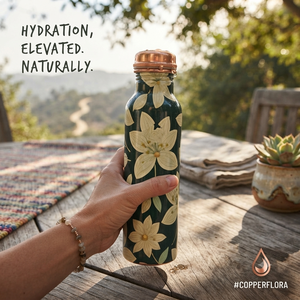 Botella de Agua de Cobre Hecha a Mano con Diseño Floral Kalamkari, Botella Metálica para Beber, Venta al Por Mayor, Exportación, Regalo para el Hogar y la Cocina, Proveedores - Product Image 2