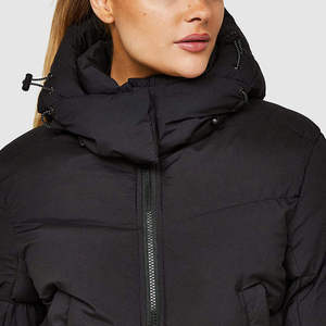 Women's Black Quilted Puffer Jacket Hooded Zipper Closure Full Sleeve <b>Thick</b> <b>Winter</b> <b>Coat</b> Solid Color Polyester Wadding Customize - Product Image 3