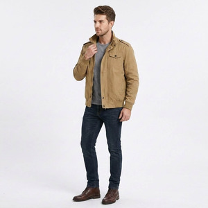 Chaqueta Bomber de Lona para Hombre, Cuello Redondo, Cierre de Cremallera, Estilo Formal, Color Sólido, Transpirable, Recubierta de Poliéster/Algodón, para Primavera - Product Image 4