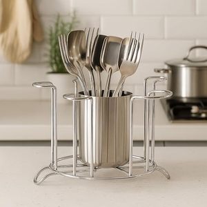 <b>Utensil</b> <b>Holder</b> Cylindrical Standing <b>Kitchen</b> Storage Rack Modern Single Tier Tableware Organizer - Product Image 1