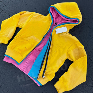 500 GSM Hoodie Clothing Manufacturer Thick Oversized Triple Layered Patch Embroidery Zip up Stone Acid Wash <b>Jackets</b> Hoodies Men - Product Image 2