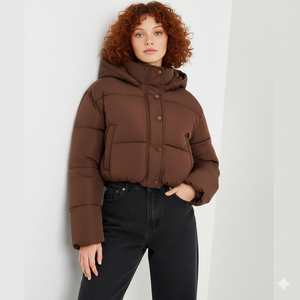 เสื้อโค้ทผู้หญิงสำหรับฤดูหนาว มีฮู้ด แต่งขนสุนัขจิ้งจอกที่คอ ปิดด้วยซิป ประดับคริสตัล ผ้าหนา หมวกถอดออกได้ แขนยาว ผ้าไนลอน - Product Image 1