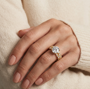 Luxury 14K Gold Moissanite Bridal Wedding Engagement <b>Stack</b> <b>Rings</b> Round Brilliant Cut Flooded Pave Band Custom <b>Ring</b> - Product Image 5
