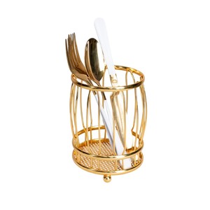 Luxury Gold <b>Cutlery</b> Holder Stainless Steel Utensil Crock For Countertop <b>Storage</b> Hollow Wire Flatware Drying Rack Spoon Fork - Product Image 2