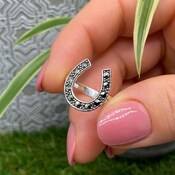 Bague fer à cheval minimaliste en argent sterling 925 massif avec diamant noir serti, faite à la main, pour femme, best-seller - Product Image 6