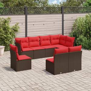Set di divani da giardino in polyrattan marrone da 8 pezzi con cuscini, eleganti mobili da esterno - Product Image 1
