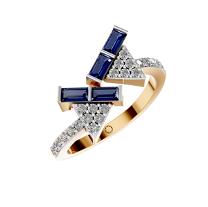 Bague de contournement en diamant saphir naturel Edgy Unique bijoux de cocktail en or 14K 18K pour les femmes certifiées IGI pour les fiançailles de mariage - Product Image 1