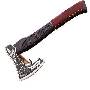 Handmade <b>Axe</b> Carbon Steel Blade Wood <b>Handle</b> With Leather Sheath Outdoor Knife - Product Image 1