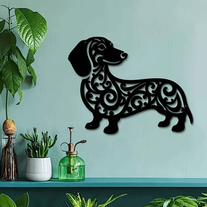 CIFbuy Scultura Moderna da Parete in Ferro per Esterni/Interni, Silhouette di Cane Lungo e Vivace in Metallo Ottone per Giardino e Patio, Servizio di Montaggio Incluso - Product Image 1