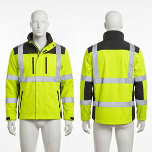 เสื้อแจ็คเก็ตนิรภัยแบบสะท้อนแสง Hi Vis 300 GSM โพลีเอสเตอร์ ผ้าอ๊อกซ์ฟอร์ด สีเหลืองนีออน สีกรมท่า พร้อมแผ่นสะท้อนแสง พิมพ์โลโก้ตามสั่ง - Product Image 3