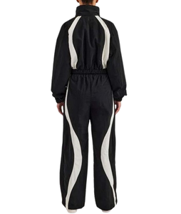 PRIMEFIELD ENTERPRISES Survêtement pour femme noir et blanc à blocs de couleur, manches longues, à capuche, avec cordon de serrage, coupe régulière, respirant - Product Image 3